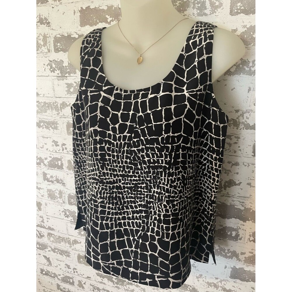 Ann May Silk Tank Top Black White Abstract Print Sleeveless tank Blouse S